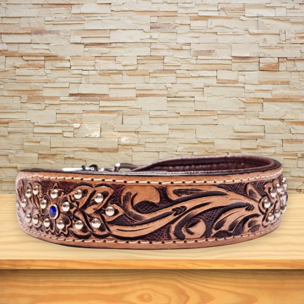 Brown Tan Genuine Leather Dog Collar [DTD105-16]